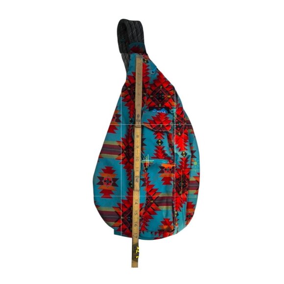 KAVU Original Rope Sling Bag Backpack Turquoise Green Aztec Southwestern Print - Picture 8 of 9